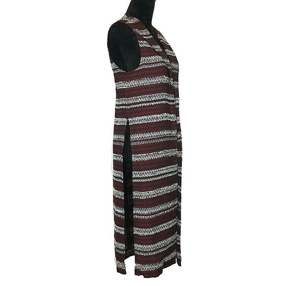 BCBGeneration Vest Duster XS White Black Red Tweed Stripe Washable Knit Topper - Picture 2 of 8